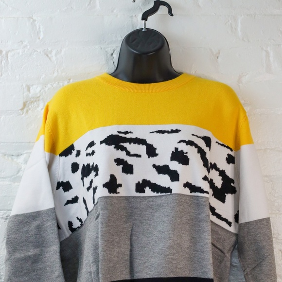 OnlyPuff Women Knitted Sweater Striped Long-Sleeve Leopard Pullover Top - Picture 2 of 10